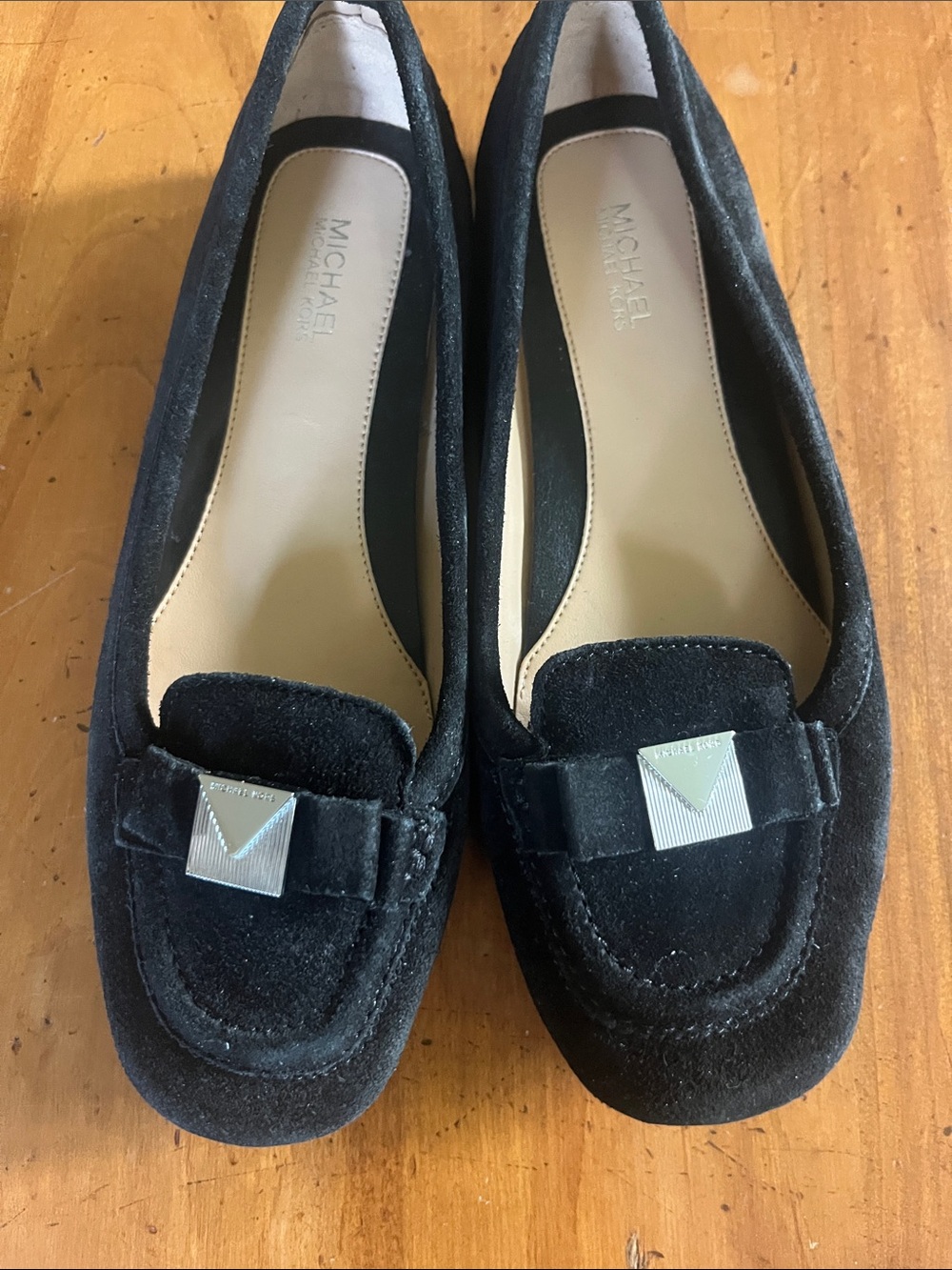 Michael Kors Black Suede Loafers with Metal Accent